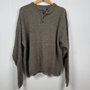 VTG DAVID TAYLOR Men XL Textured Henley Brown Sweater‎ Granola Grunge USA Preppy